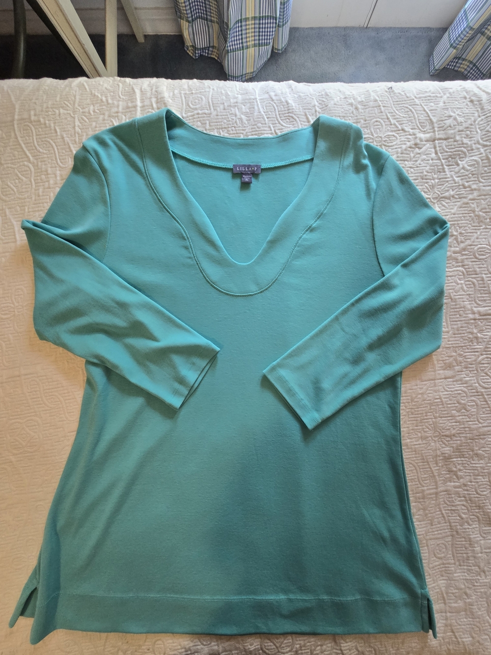 Lilla P Teal Scoop V-Neck Long Sleeve Top